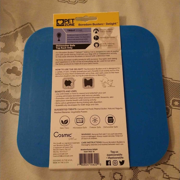 3 Pet Zone Boredom Busters Delight Blue Slow Feeder Licking Mat Stress Cat Dog - Picture 5 of 9